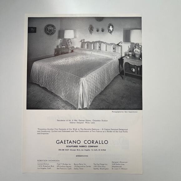 Gaetano Corallo Sculptured Fabrics Company Los Angeles CA 1961 Ad SV34-1 - Picture 1 of 2